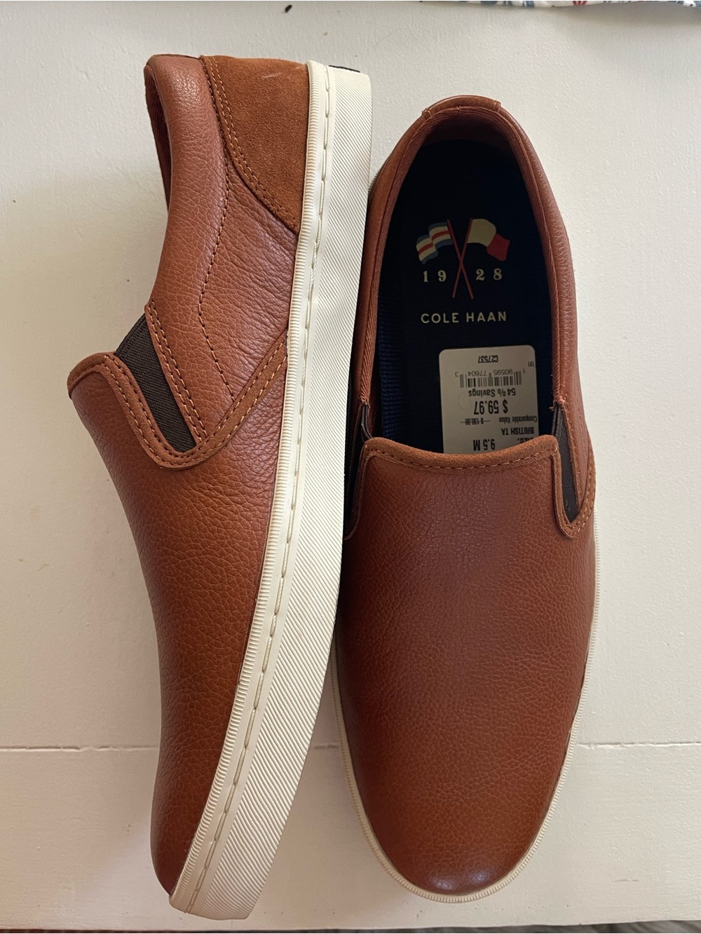 Cole Haan Brown Leather Slip-On Sneakers with White Sole